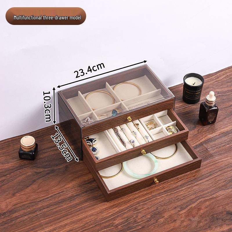 

Walnut Wood Vintage Jewelry Box with Transparent Grain - Anti-Oxidation Storage for Rings, Bracelets, Necklaces, Earrings, Studs.