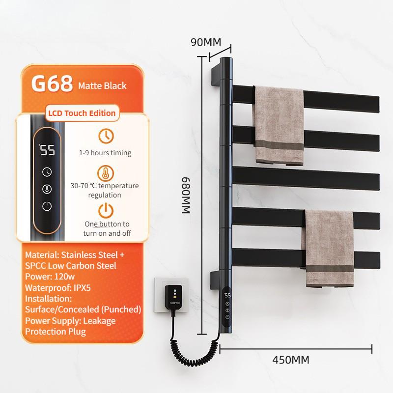 

Настенный поворотный электрический полотенцесушитель для дома и ванной комнаты, интеллектуальная сушилка для полотенец с постоянной температурой Black G68