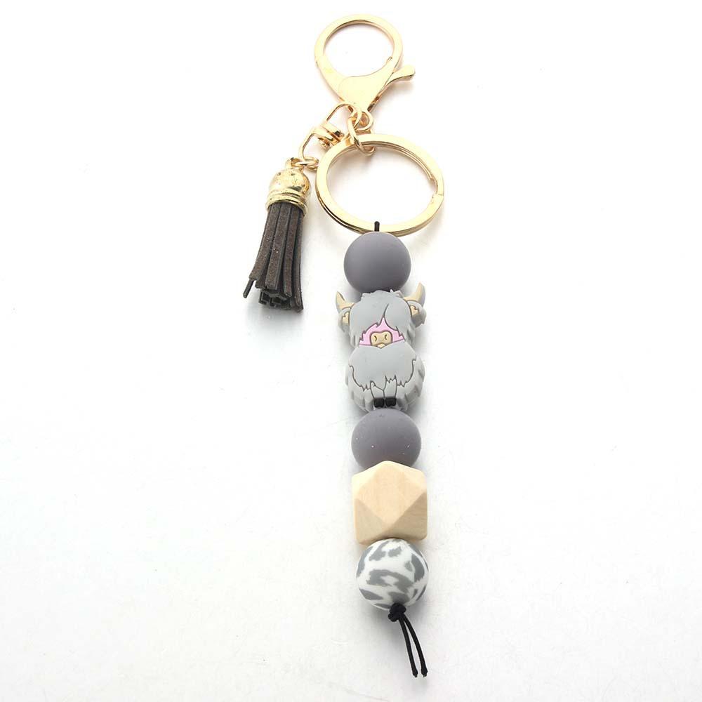 Cute Cartoon Cow Silicone Keychain Bag Charm Pendant DIY Accessory Decor серый