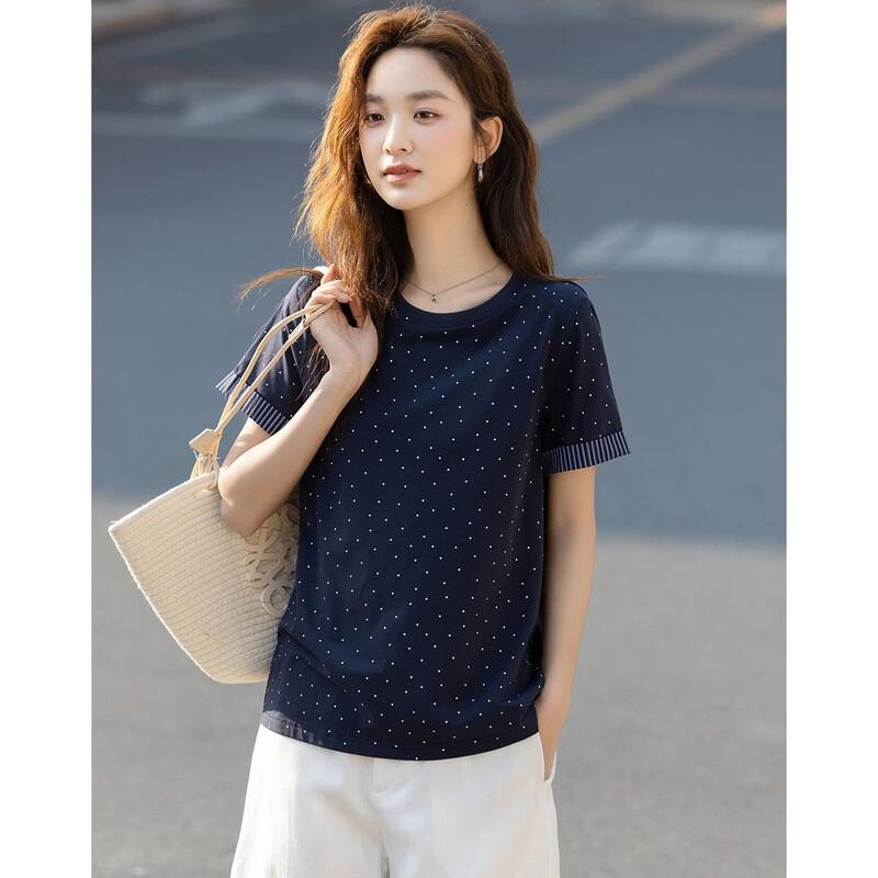Women's Polka Dot & Stripe Spliced T-Shirt
