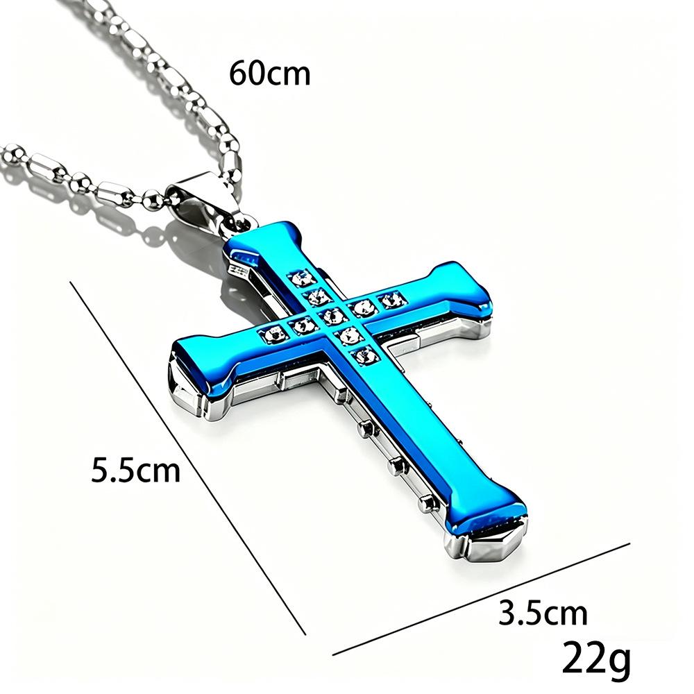 Men's Multi-layer Three-color Diamond Inlaid Cross Necklace