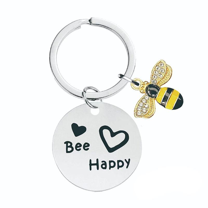

Teachers Day Keychain Bee Happy Little Bee Stainless Steel Keychain Gift Stainless Steel Keychain for Backpack Bag Pendant 3*3CM