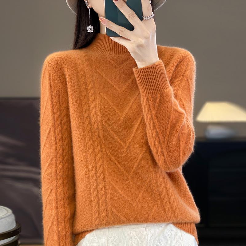 Women's Plus Size High Neck Wool Pullover: Thick Knit Sweater for Autumn & Winter