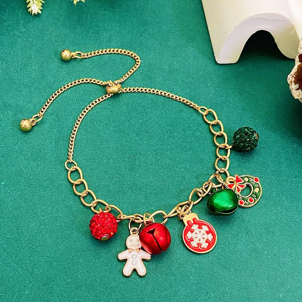 High Quality 2026 Christmas Chain Bracelet, Alloy Drip Oil Christmas Tree Elk Bells Diamond Snowflake Gift Bracelet