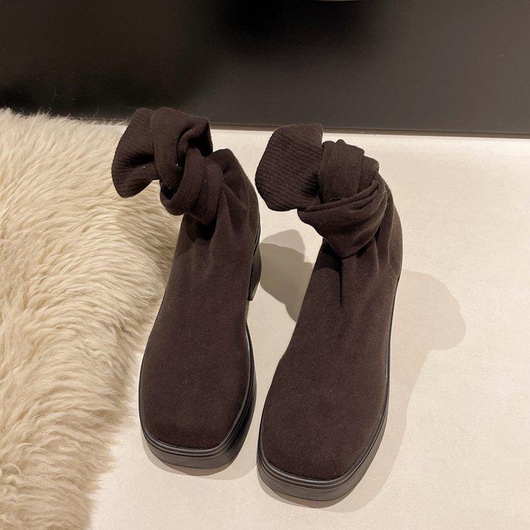 

Autumn new knee boots women s elastic boots thick heel knitted socks boots slimming fashion high heel thin boots women 42 коричневий