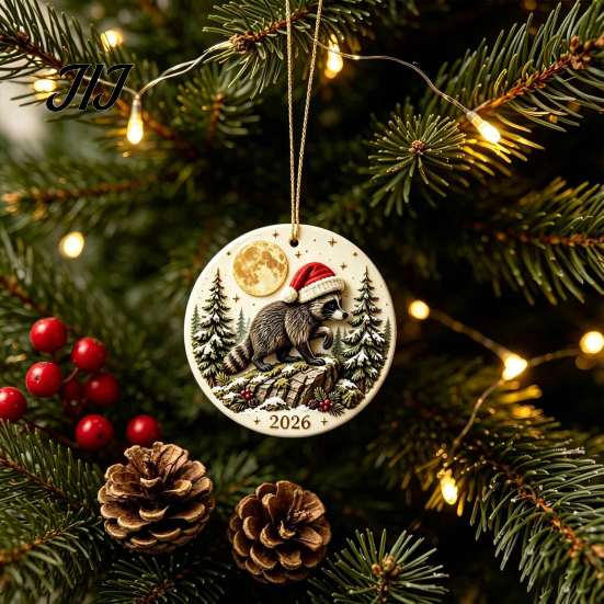 Holiday Home Decor Christmas Raccoon Acrylic Ornament, Cute Animal Hanging for Tree Unique Gift Friends Desk, Festive Decoration, Lovers Aesthetic