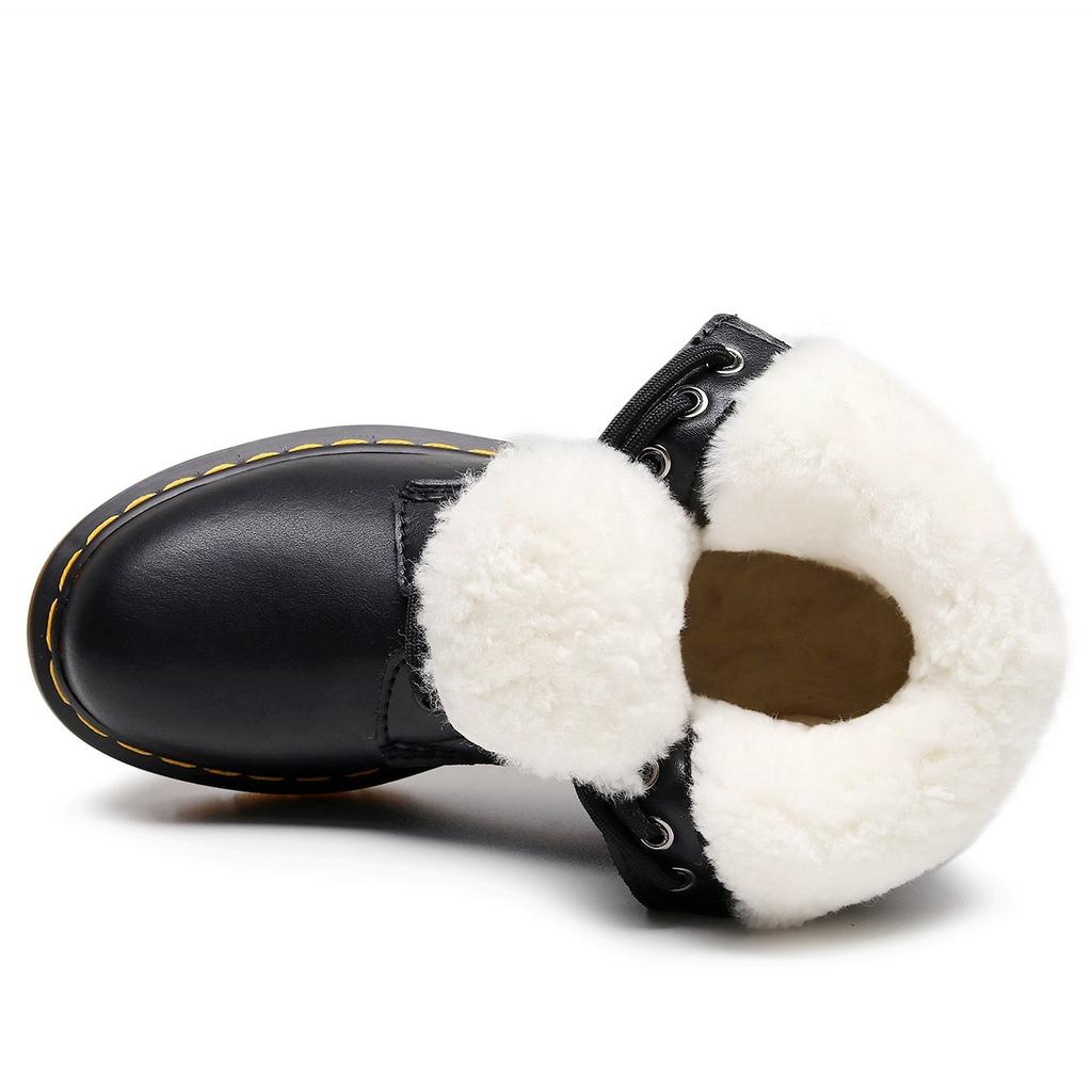 Real Wool High-top Locomotive Boots Classic Soft Leather Short Boots Men's and Women's Thick Plush Round Tote Boots