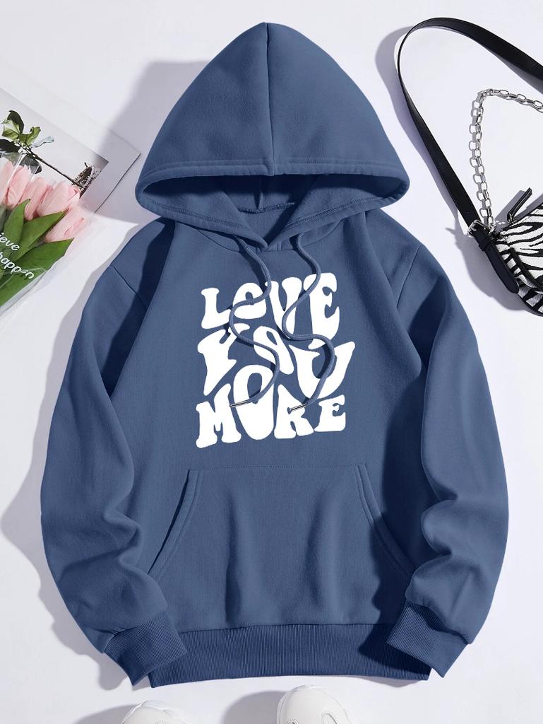 Liebe Dich Mehr Kreative Kunst Buchstaben Druck Damen Hoodie Fleece Tasche Kapuzenpullover Lässig Mehrfarbig Pullover All-Match Weich Streetwear
