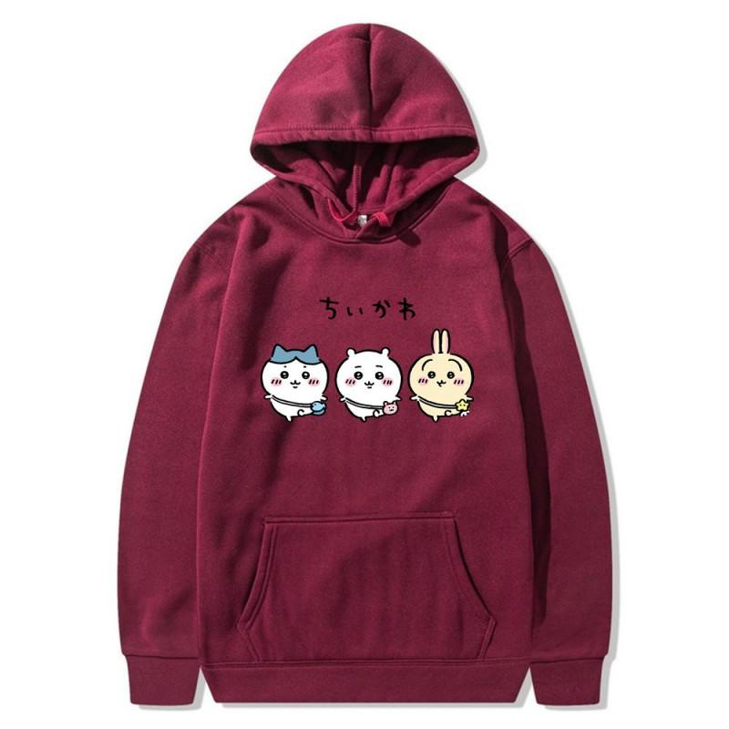 Chiikawa Self-mocking Bear Anime Couple Hoodie Fleece Lined Womens Casual Winter Hooded Sweatshirt