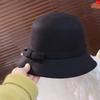 Chapeau Tweed Nœud Style Français Chapeau Melon Feutre Couleur Unie Chapeau Nœud Mode Femme Dame