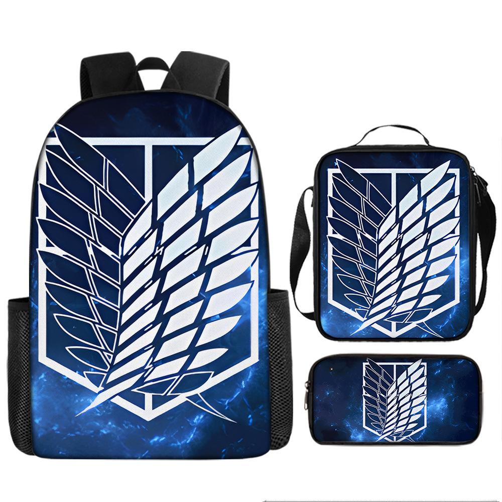 Attack Giant School Bag Anime Men's and Women's Backpacks Student Large Capacity Outdoor Leisure Travel Bag Three-piece Set