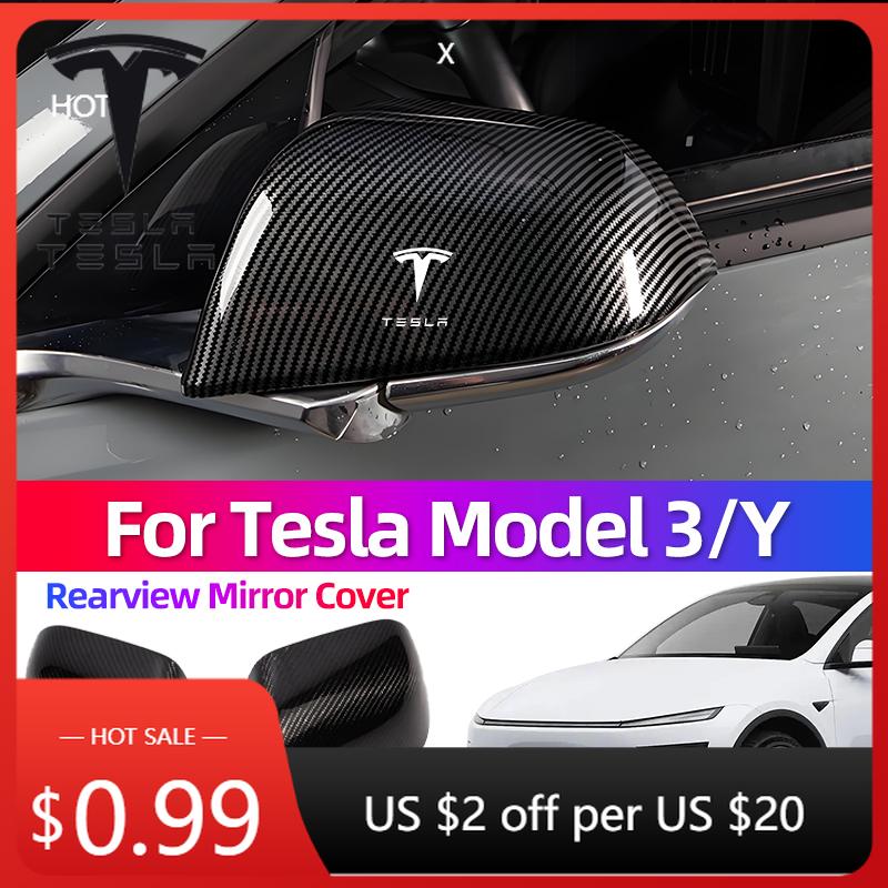 Car Sticker For Tesla Model 3 Model Y 2020-2025 Carbon Fiber Shell Mirror Protective Decorative Cover Rearview Mirror Protective