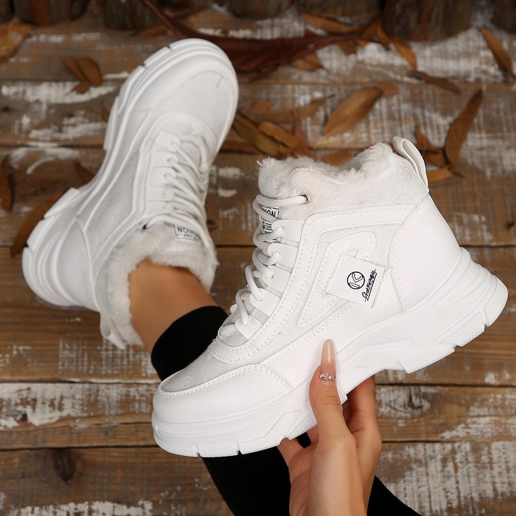 Women's Wide Width Mid-Top Snow Boots, Plush Lined Height Increasing Winter Shoes, Korean Style Casual Booties for Women