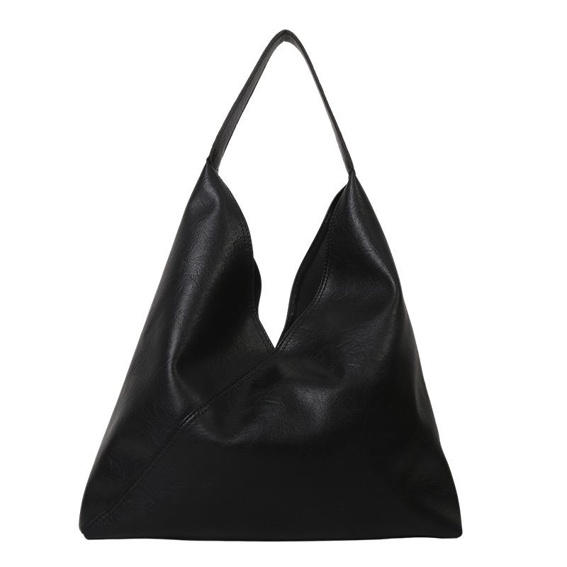 

Soft leather retro bag women s new fashionable large-capacity shoulder underarm bag casual versatile commuter tote bag чёрный