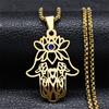 Lotuse Hand Of Fatima Pendant Necklace for Women Men Stainless Steel Lucky Egyptian Hamsa Greek Eye Chain Necklaces Jewelry