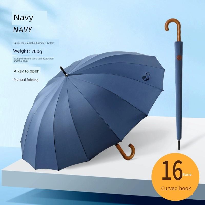 Extra Large Storm Special Wooden Handle Straight Rod Retro Automatic Windproof Extra Large Thickened Reinforced Long Handle Business Men Umbrella