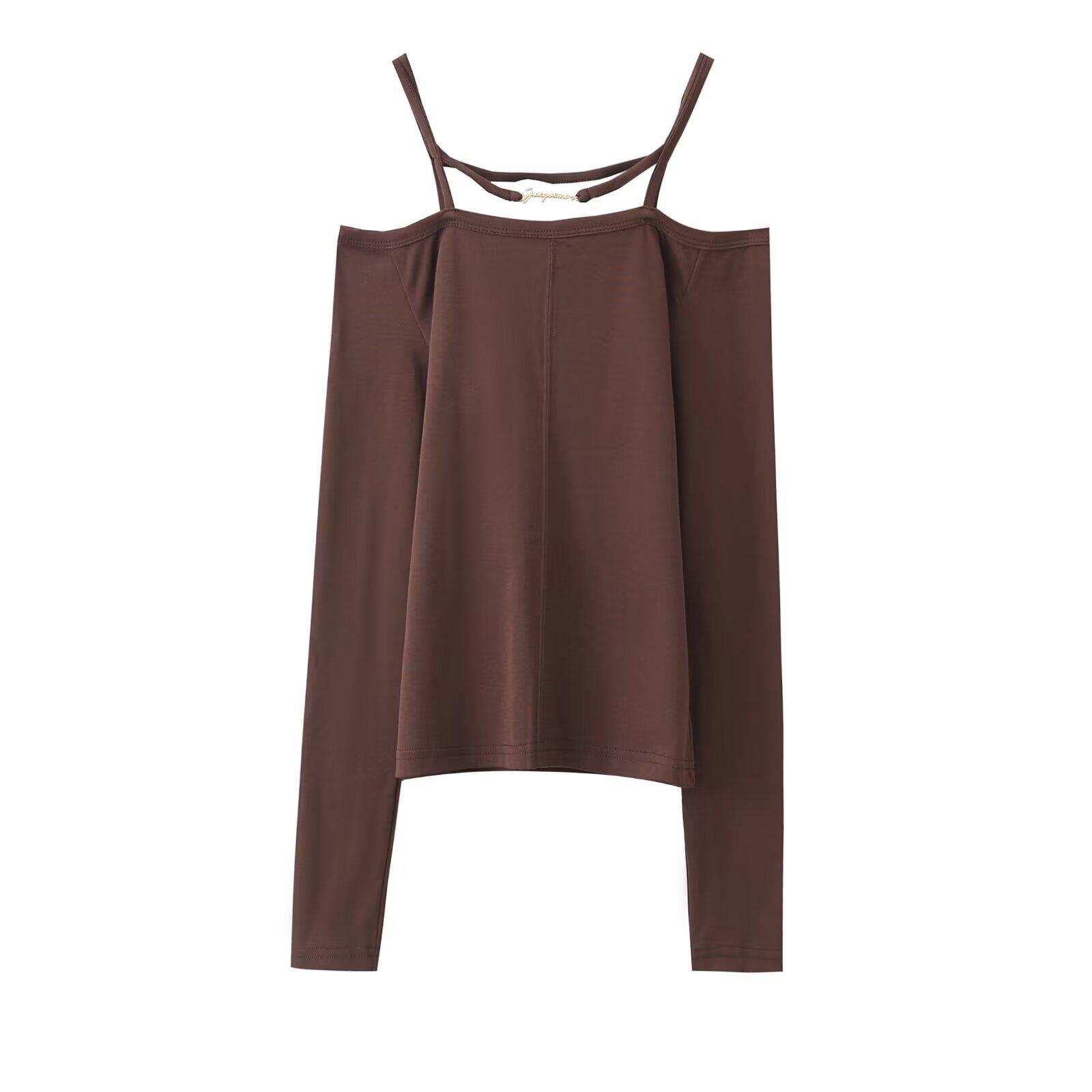 

2025 Женский облегающий эластичный топ на одно плечо однотонный Small темно-коричневого