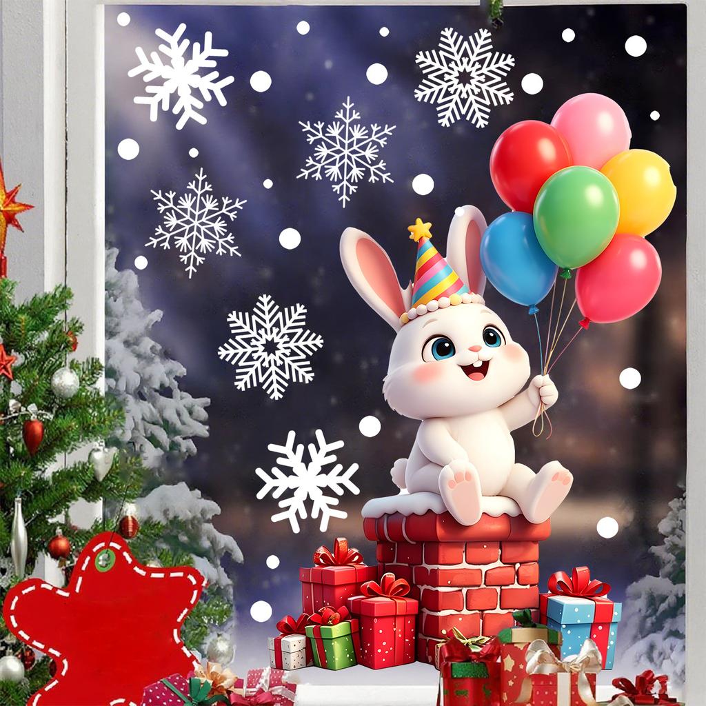 Sticker Cartoon Christmas Cute Pet Static Glass Sticker with Christmas Elk Pattern for Home Glass Decoration