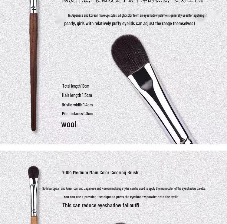 Tapered Wool Animal Hair Makeup Brush for Eyeshadow, Blending, Concealer, and Lip & Brow Application.