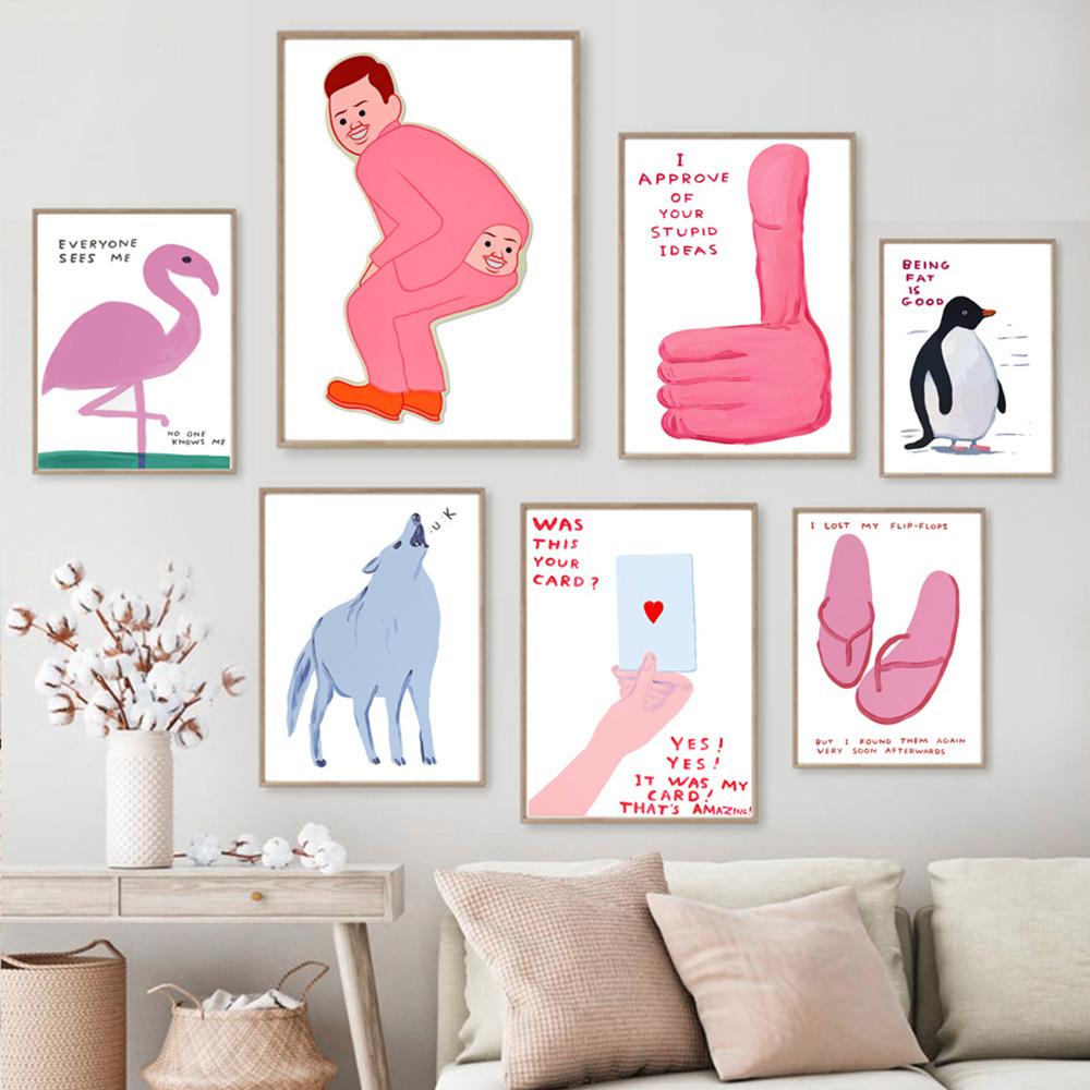 David Shrigley Wall Art Print Canvas Painting Funny Man Butt Abstract Animals Nordic Poster Home Decor Pictures For Living Room
