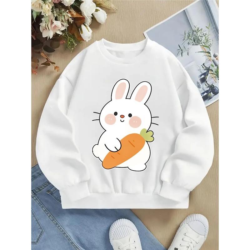 European sizes Kids' Crewneck Sweatshirt - Cute Bunny Holding Carrot , Sportswear And Casual Wear, Soft And Comfortable