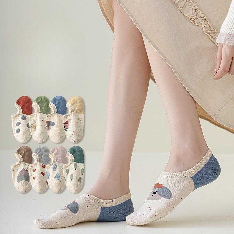 Pantofole Calzini Stampa Cartone Animato Carine Donna Silicone Antiscivolo Basso Taglio Calzini Casual Cotone Traspirante Estate Invisibili No Show