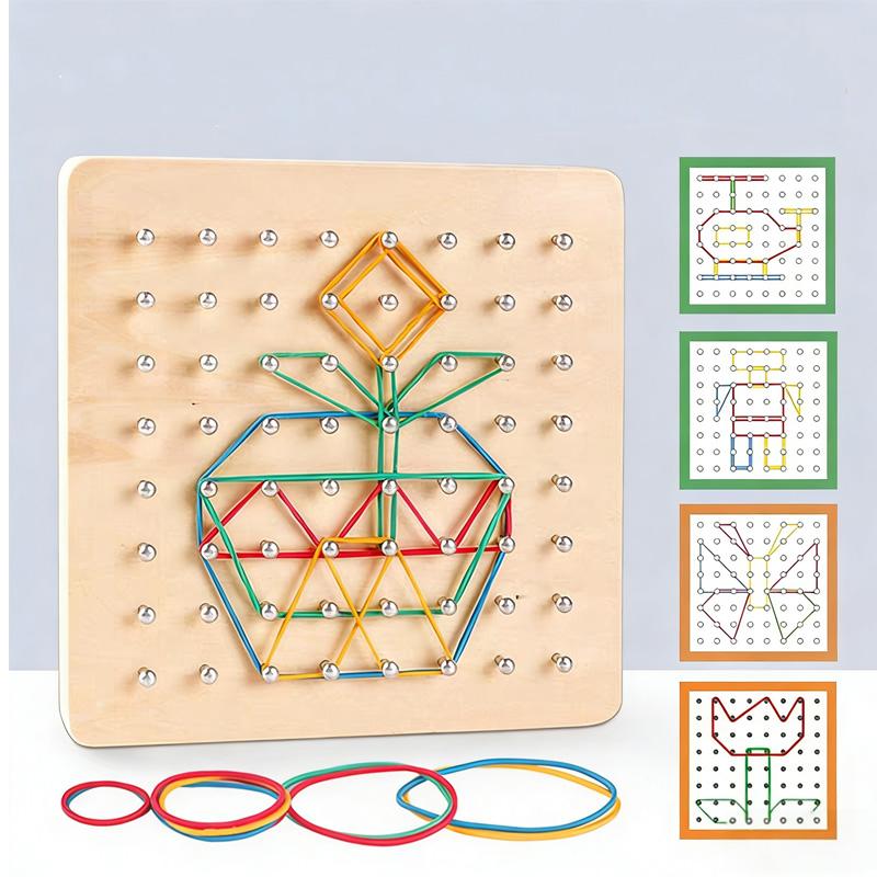 Wooden Geoboard with Rubber Bands Mathematical Manipulative Material Montessori Educational Toys Brain Teaser Kids Boys Girls