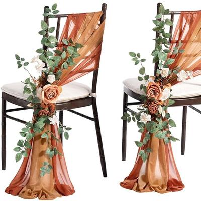2 Set of Wedding Aisle Pew Church Chair Decorations Artificial Flowers Greenery Swags Bench Ceremony Reception Floral Faux Backdrop Rose Party Outdoor