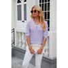 Spring and Summer Women's T-shirt New Button V-neck Solid Color Loose T-shirt Mid-sleeved Tops