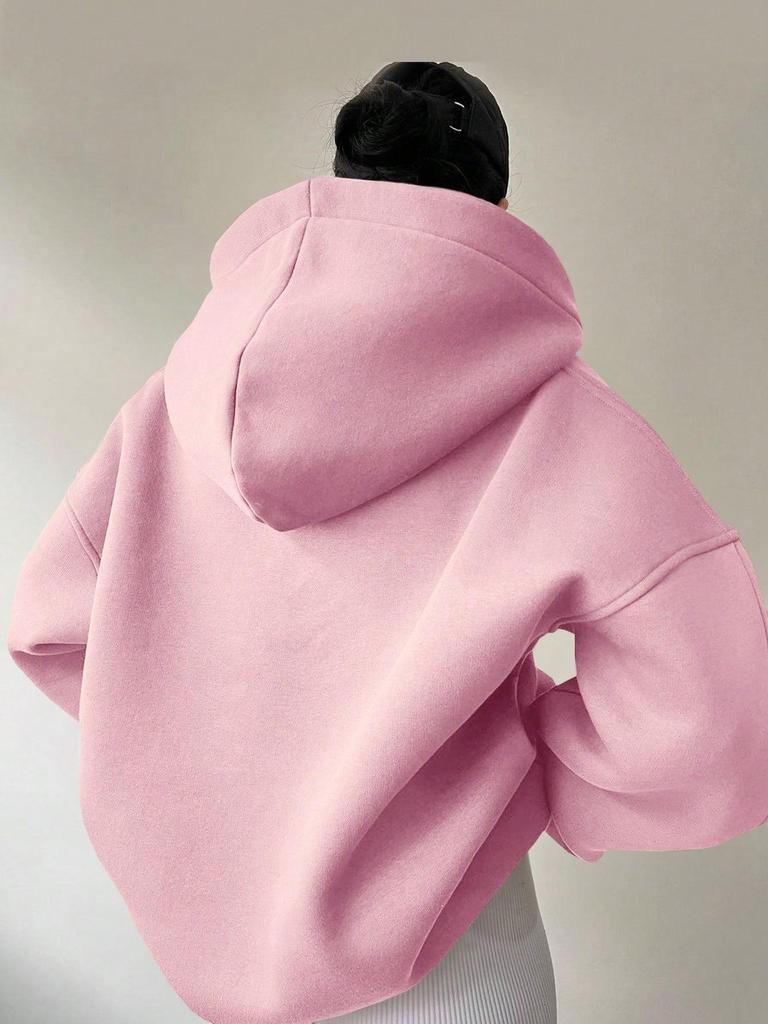 2024 Autumn/Winter Women's Solid Color Hooded Sweatshirt - European & American Style, Long Sleeve, Loose Fit Hoodie