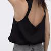 Fall and Winter New Women's Clothing Fashion Wind Open Back Balloon Version round Neck Sleeveless Short Tops 9647606