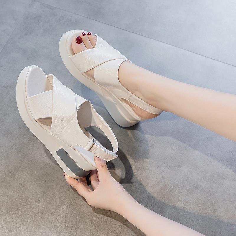 Fashion GKTINOO Genuine Leather Wedges Sandals For Women High Heels Platform Sandals Summer Casual Shoes 2025 Sandalias Mujer