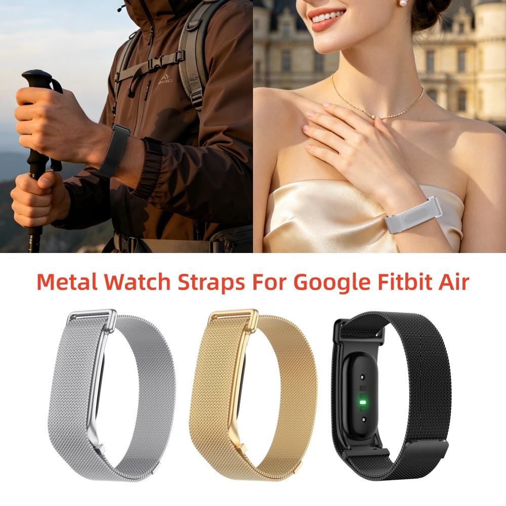 Für Google Fitbit Air Strap Edelstahl Metall Uhrenarmbänder Verstellbares Komfortables Ersatzarmband Magnetischer Verschluss