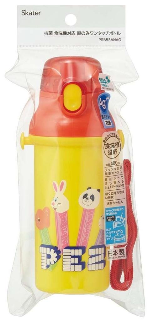 Skater Children's Water Bottle, 480ml, Direct Drinking, Plastic, One-Touch Operation, Dishwasher Safe, Made in Japan, PEZ, for Boys and Girls,