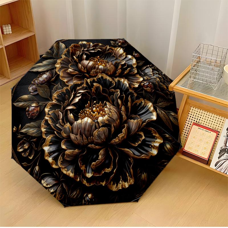 

Golden Orchids Mandala 1 Theme Automatic Umbrella Compact 8-Rib Design Sturdy Construction Durable Umbrella Stylish Accessory