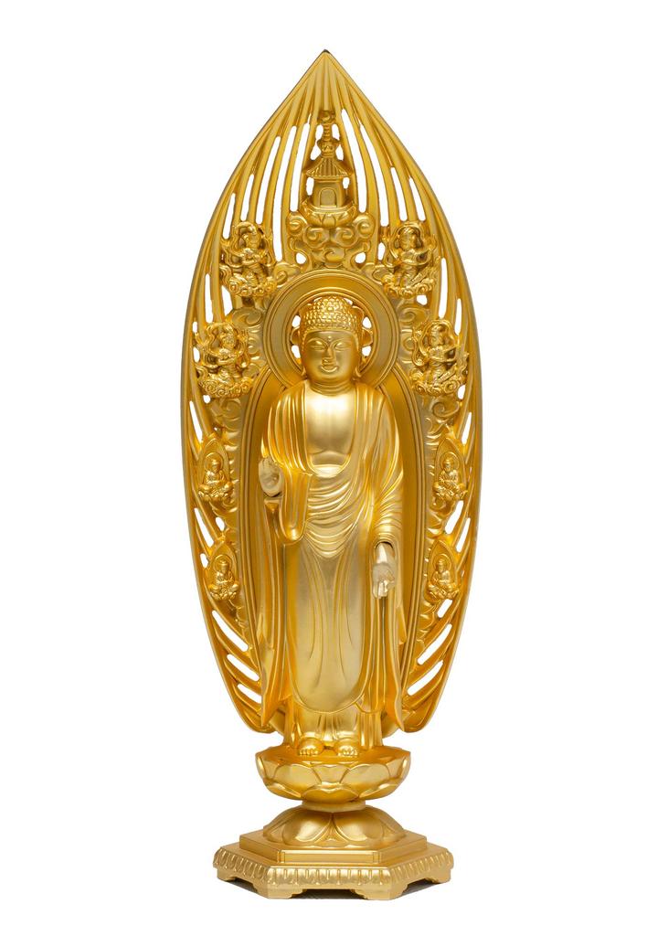 Amitabha Buddha 17cm Makita Original Takaoka Bronzeware Buddha Statue, Boat-Shaped, (Gold Plated/24K Gold), Sculptor Shuun, Model, "Jodo Sect,"