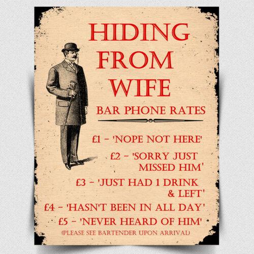 HIDING FROM WIFE Pub SIGN METAL WALL PLAQUE humorous kitchen bar cafe man caveAluminum 20x30cm(7.8x11.8inch)