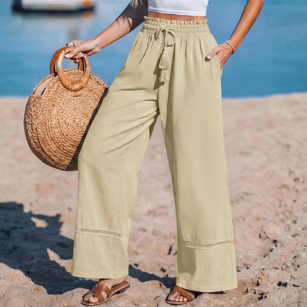 Women's Comfortable Color Loose Wide Leg High Waist Casual Pants