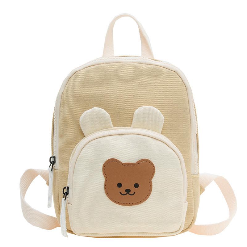 Kids Bear Cartoon Canvas Backpack With Breathable And Durable Design For Preschool Children