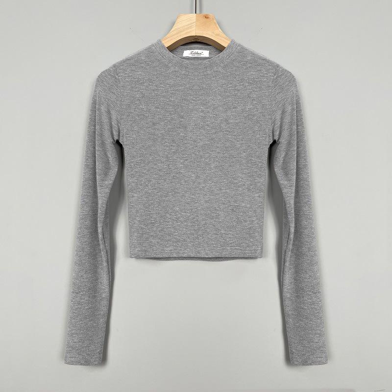 

Korean Dongdaemun Trendy Tight Long Sleeve T-shirt: Sexy & Versatile with Big Bust and Waist Display One Size светло-серый