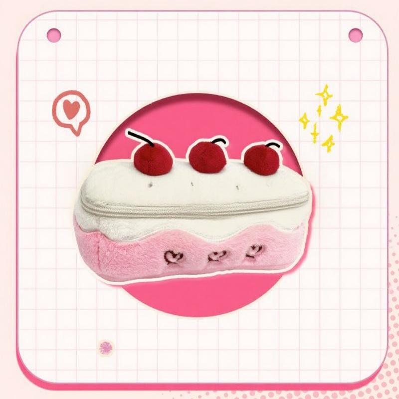 Cute Plush Cherry Cake Pen Bag Exquisite Storage Large Capacity