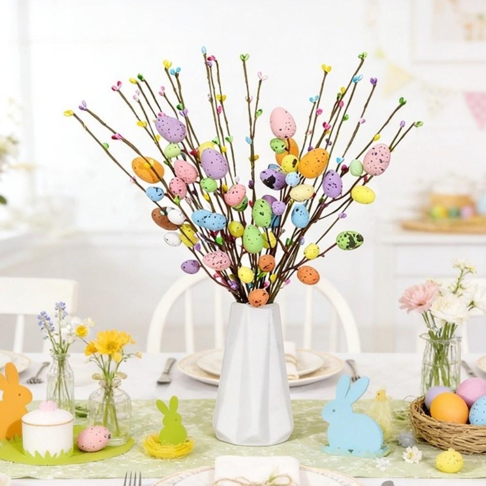 Colorful Foam Eggs Berry Branch Plastic Fake Plants Easter Egg Artificial Flower  Room Vase Inserts