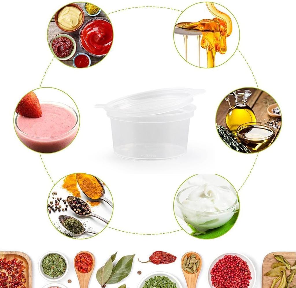 100 Dressing PP-Sauce mit Klappdeckel Sojasauce Mini-Gewürze Take-Away Mini-Einwegbecher mit durchscheinenden Bechern für den gewerblichen Gebrauch, Spritzgegossen