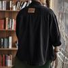 Men's tooling shirt jacket, spring and autumn style, plus size trendy brand casual top, solid color cardigan lapel jacket, men's oversized size