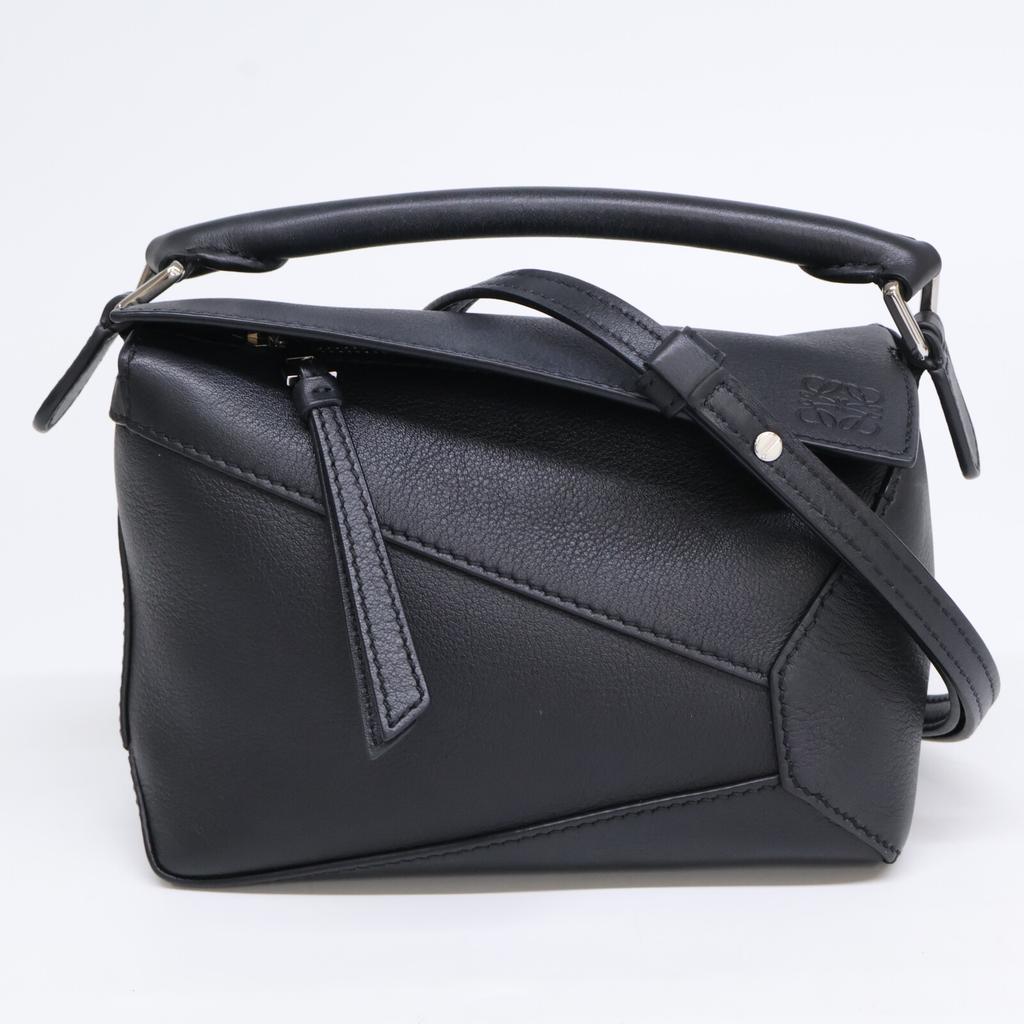 LOEWE Classic Calfskin Puzzle Edge Mini 2-Way Handbag Shoulder bag blackUsed