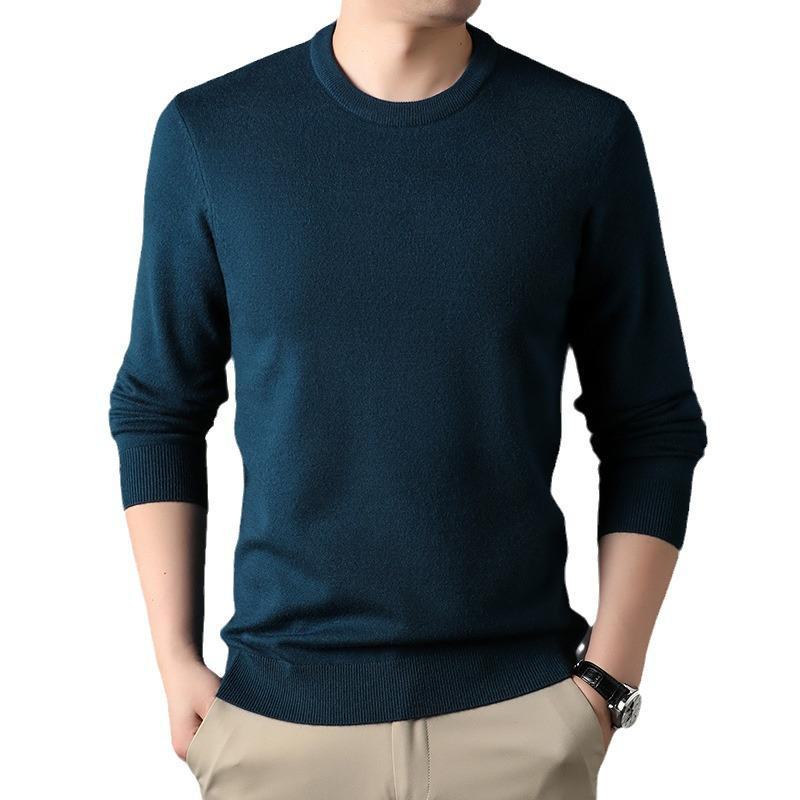Men's Round Neck Long Sleeve Knitted Sweater - Casual Trend Solid Color