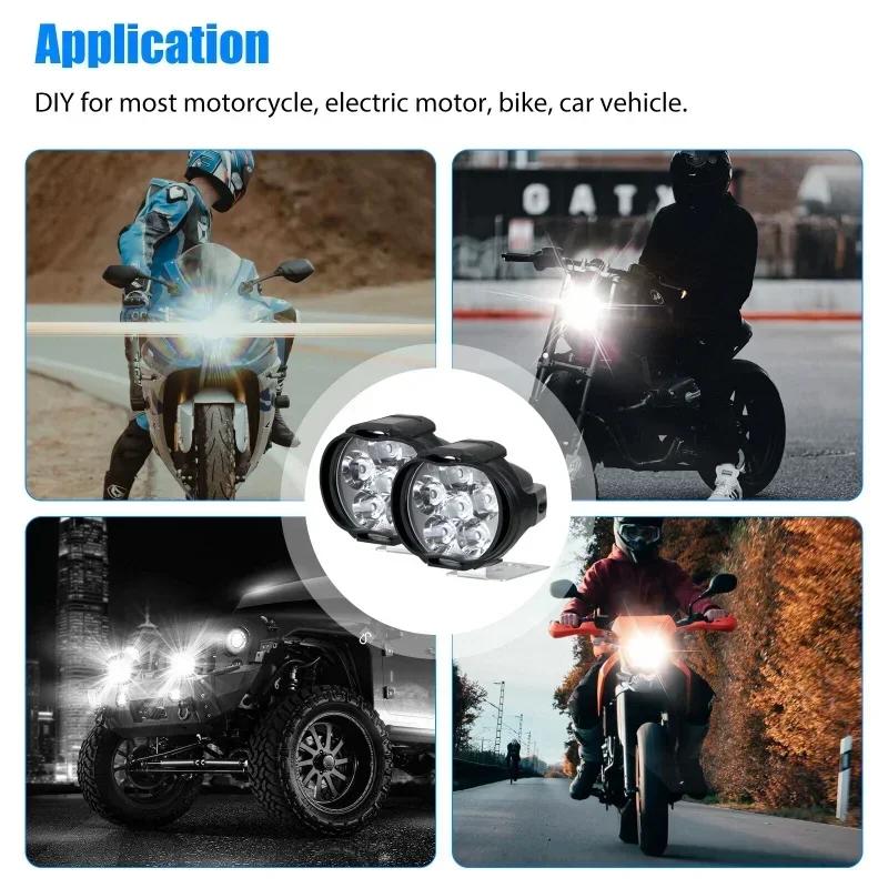 2pcs Led Headlight Motorcycles White Super Bright Auxiliary Working Front Light Scooter Spotlight Additional Spot Light Fog Lamp