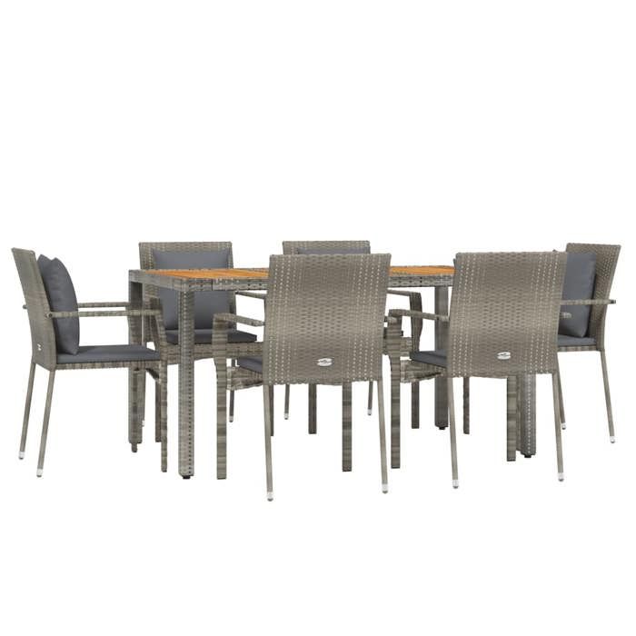 VidaXL Ensemble à manger jardin et coussins 7 pcs gris rotin, ensemble de salle à manger, ensemble de salle à manger 3184972