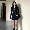 Women's Black Slim-Fit Dress with Coat - 2026 Autumn/Winter High-End Cinched Waist Little Black Dress