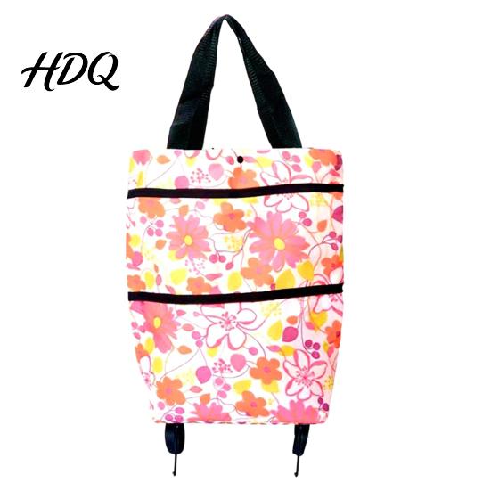 Outdoor Picnic Utility Tote Foldable Shopping Bag with Wheels Heavy-Duty Waterproof Oxford Cloth Grocery Cart Space Saving Organizer Reusable Roller
